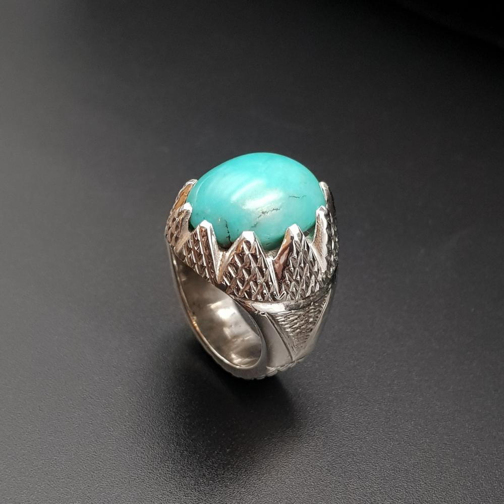 خاتم الفيروز الطبيعي النيشابوري فضة 925
