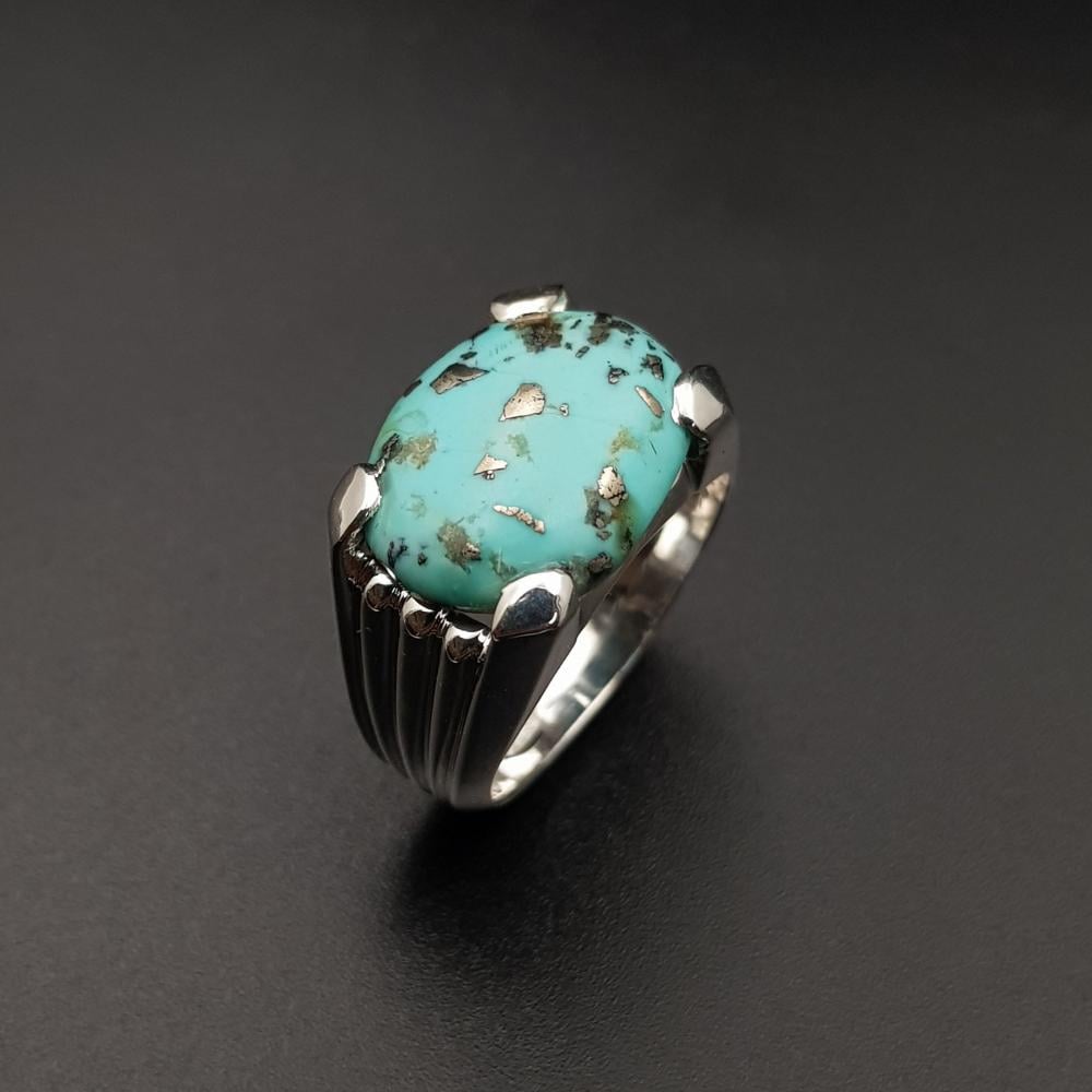 خاتم بحجر فيروز طبيعي فضة عيار925