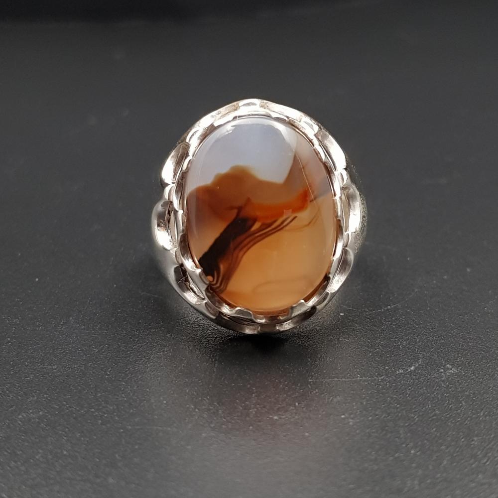 خاتم عقيق يماني طبيعي فضة عيار 925