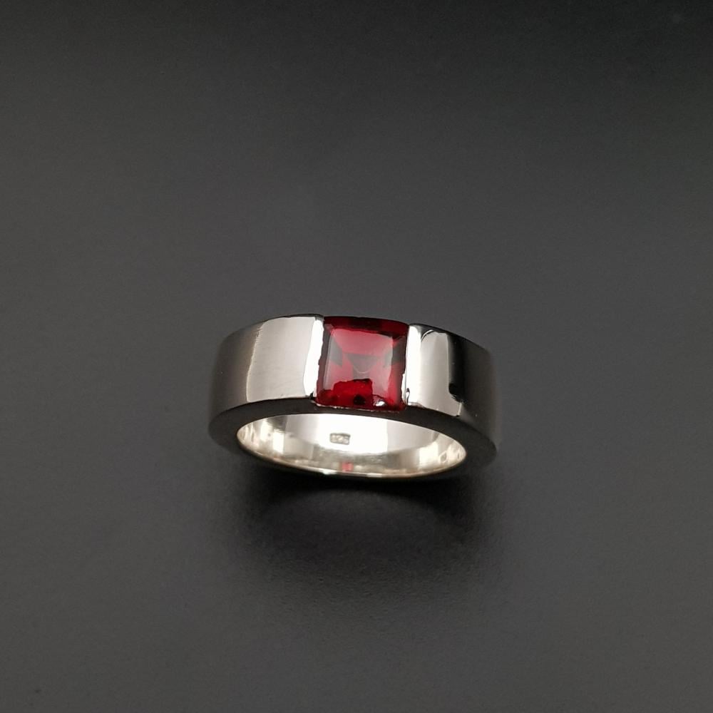 خاتم حجر الجارنت الناري طبيعي فضة عيار 925