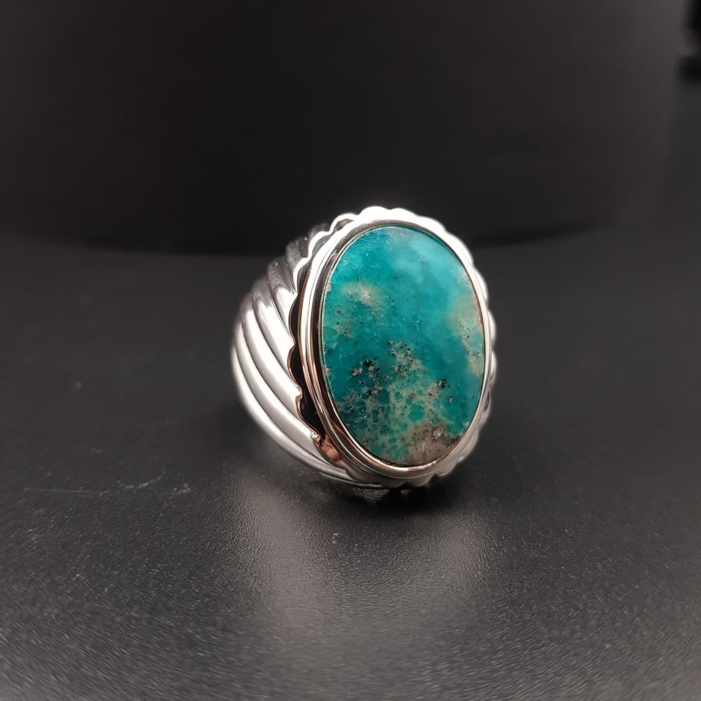 خاتم فيروز طبيعي نيشابوري فضة عيار 925