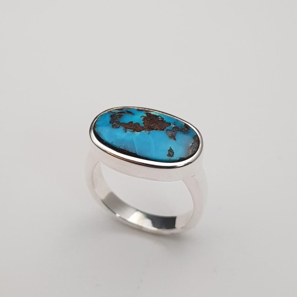 خاتم حجر الفيروز الطبيعي النيشابوري فضة عيار 925