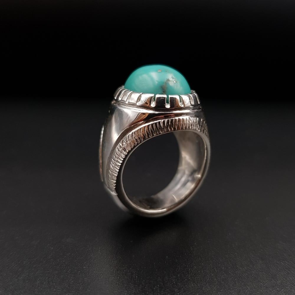 خاتم فيروز طبيعي نيشابوري فضة عيار 925