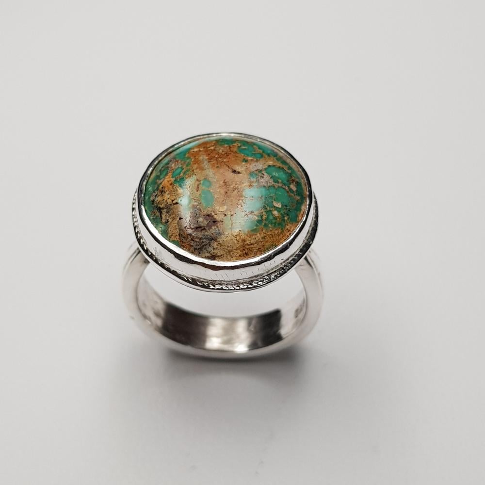 خاتم فيروز طبيعي نيشابوري فضة عيار 925
