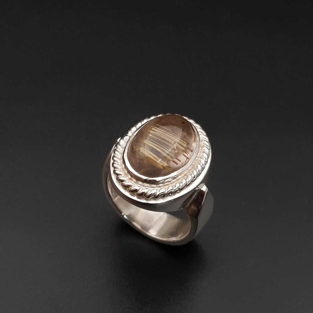 خاتم حجر كوارتز روتيل فضة عيار 925