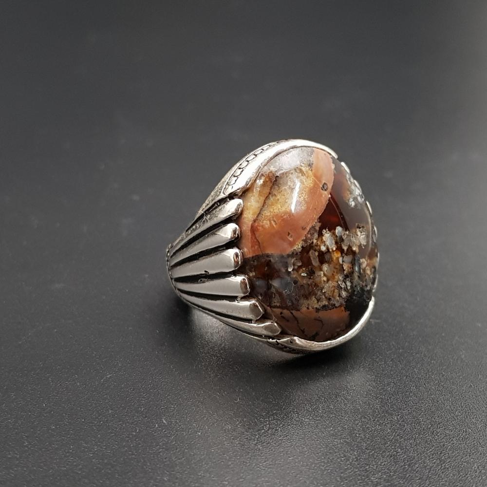 خاتم عقيق يماني مميز طبيعي فضة عيار 925