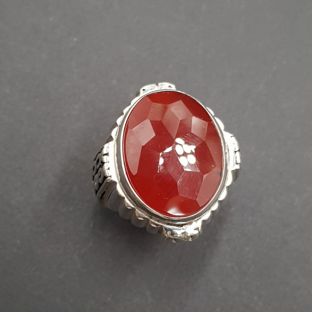 خاتم عقيق يماني كبدي فضة 925