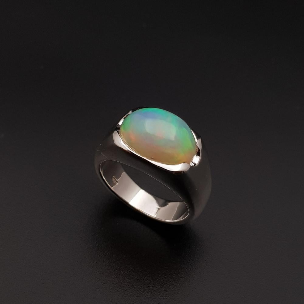 خاتم اوبال طبيعي اثيوبي فضة عيار 925