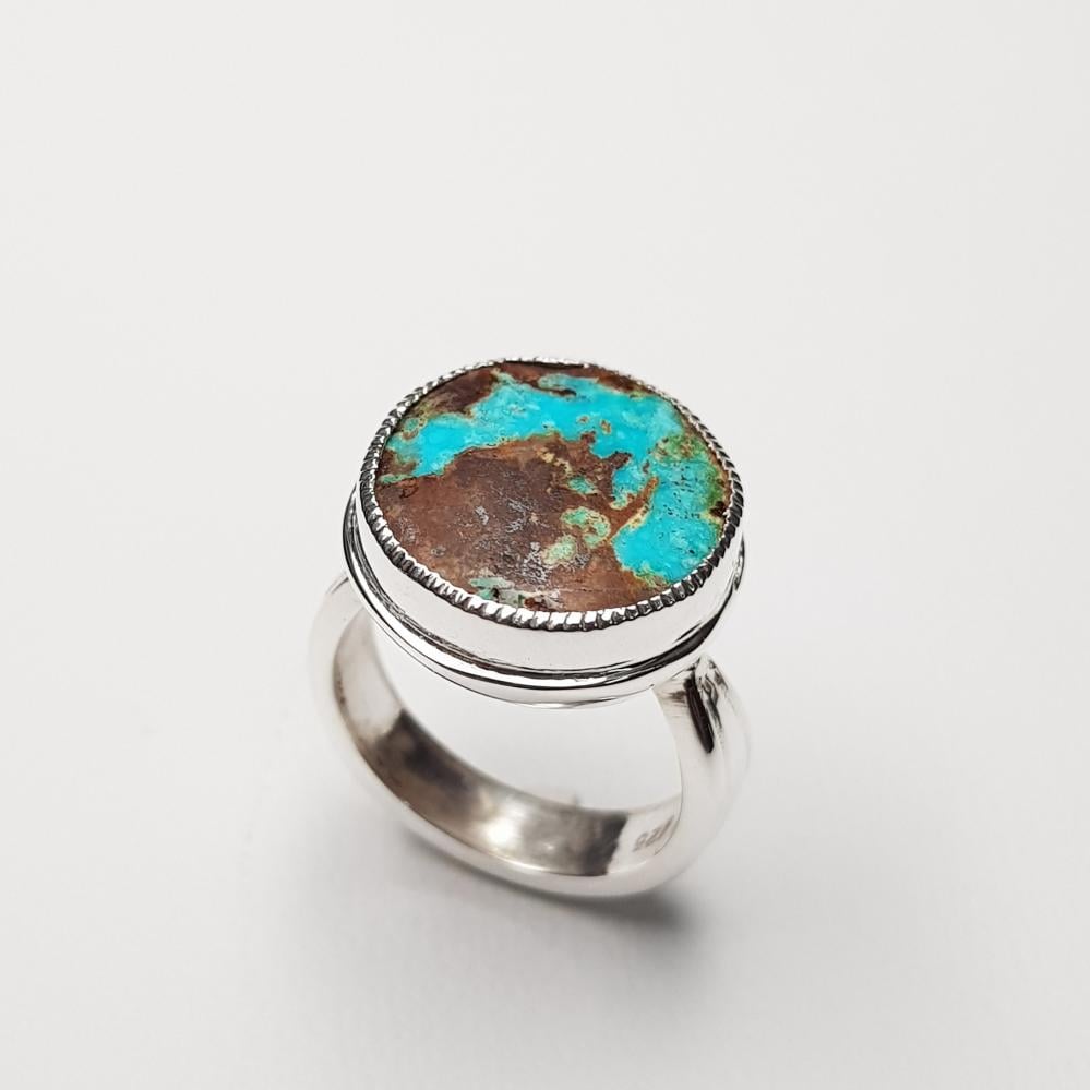 خاتم فيروز طبيعي نيشابوري فضة عيار 925