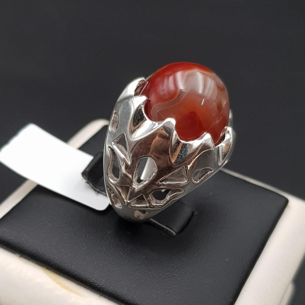 خاتم عقيق يماني القبة فضة 925