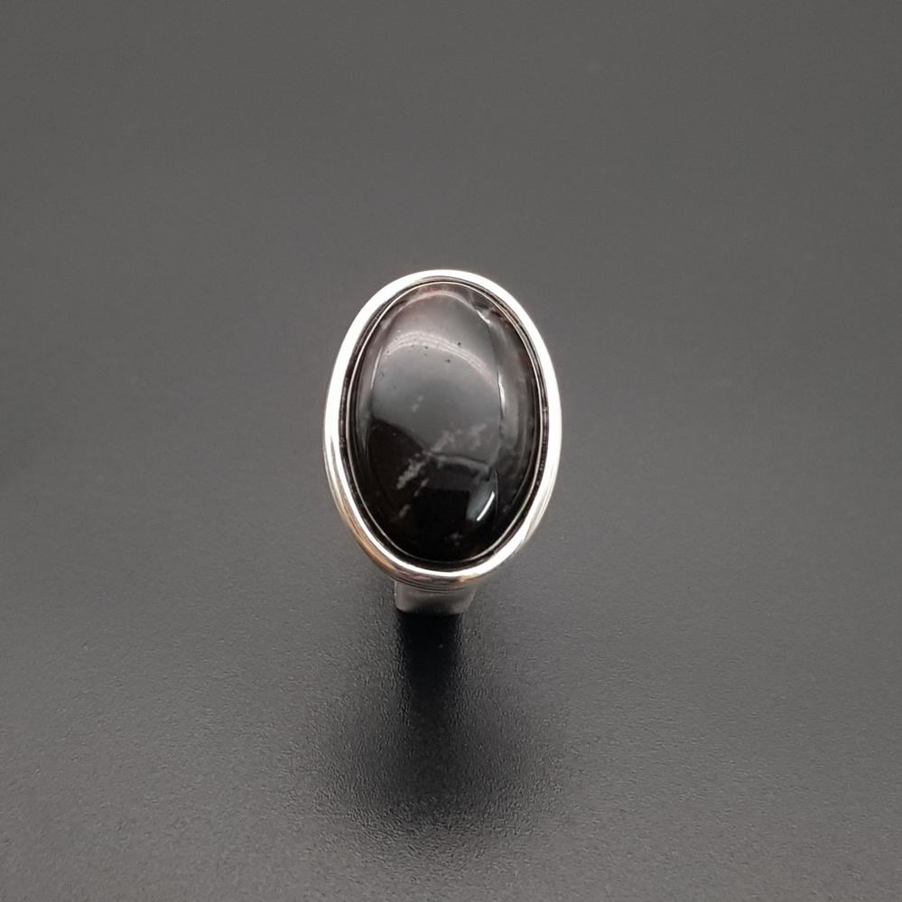 خاتم عقيق يماني اسود طبيعي فضة عيار 925