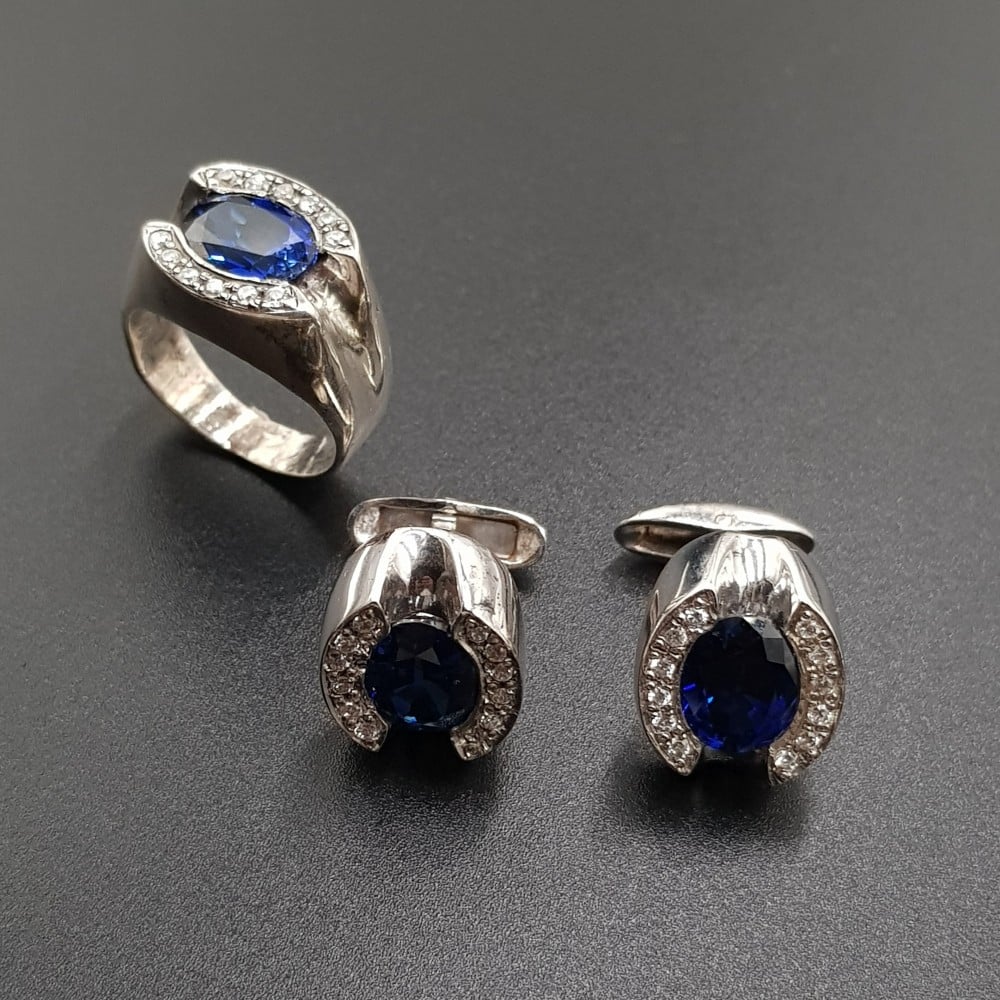 خاتم وكبك بأحجار الزركون فضة 925