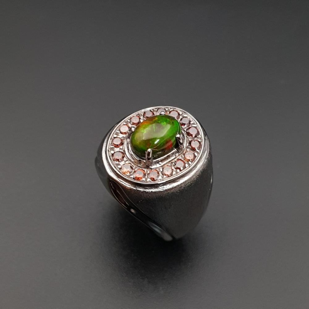 خاتم اوبال طبيعي اثيوبي فضة عيار 925